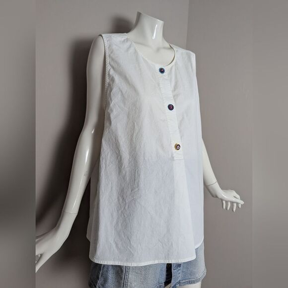 Tory Burch Women’s White Trapeze Top Size 14 – Sleeveless, Colorful Buttons, - Picture 2 of 9